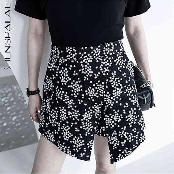 

irregular stars printed short pants women's summer high waist fake two piece streetwear shorts female 5e346 210427, White;black