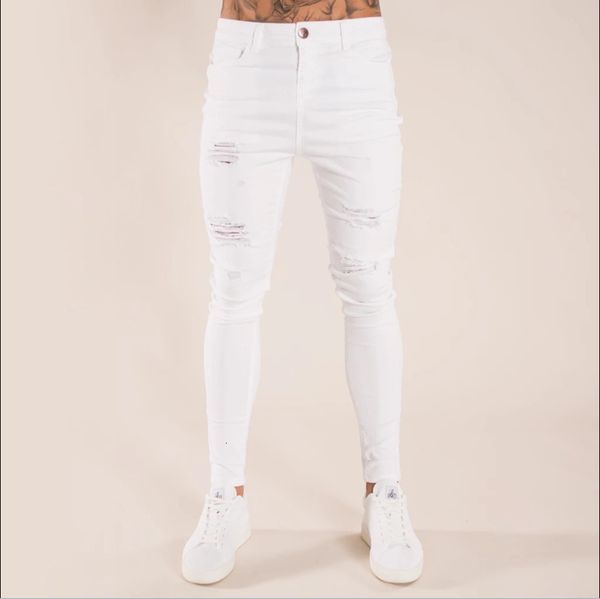 

Men's Pants Spring summer section Men jeans teens Tight knee Hole Thin trousers 4colors DZPF, Black
