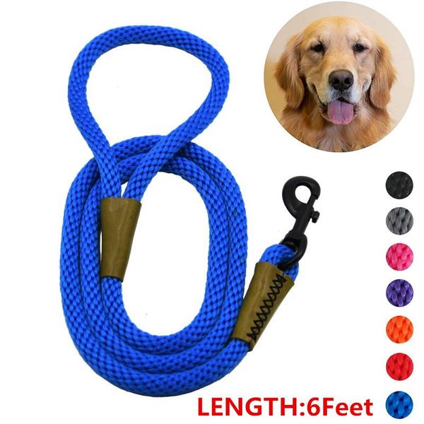 

dog collars & leashes leash round solid soft nylon braided dogs lead rope 7 color pet long belt outdoor walking training leads ropes