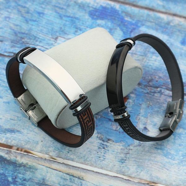 

link, chain yunao jewelry glossy stainless steel bracelet great wall wrist band men's titanium hip hop couple accessories, Black