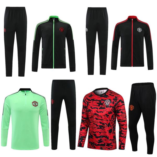 

21 22 tracksuit man training suit survetement 2021 2022 rashford pogba b.fernandes united football jacket jogging set, Black