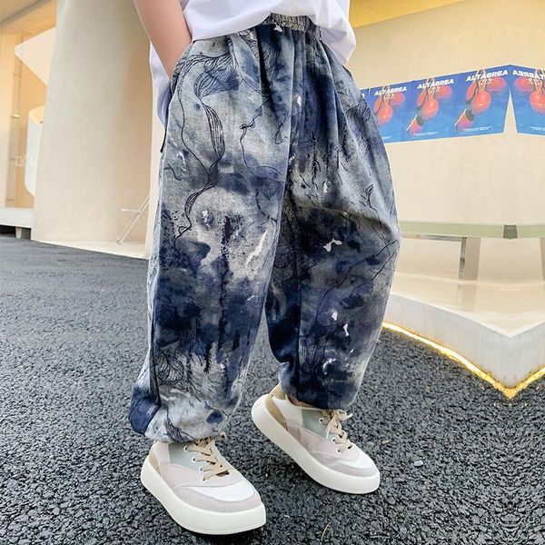 

trousers summer boys pants kids thin children printed clothing teen bottoms 4 6 8 10 y, Blue