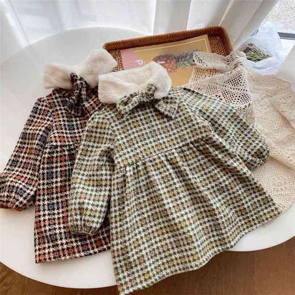 Gooporson Winter Kids Abiti per ragazze Fleece Warm Costume Plaid Colletto staccabile Manica lunga Abito da principessa Vestidos 210715