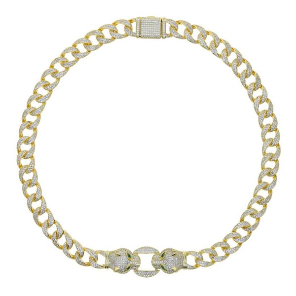 

chokers 2021 iced out bling cz miami cuban link chain necklace leopard jaguar choker gold silver color women jewelry, Golden;silver