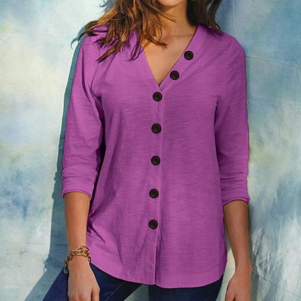 

women's t-shirt s-5xl plus size long sleeve women solid t shirt 2021 autumn loose casual v-neck button cardigan tee fashi, White