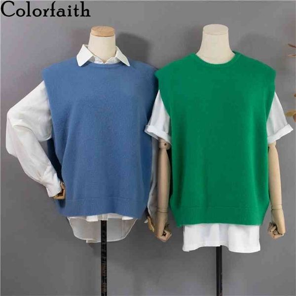 

spring autumn women sweater sleeveless waistcoat oversize vintage with shoulder pads lady vests swv1265jx 210427, White;black