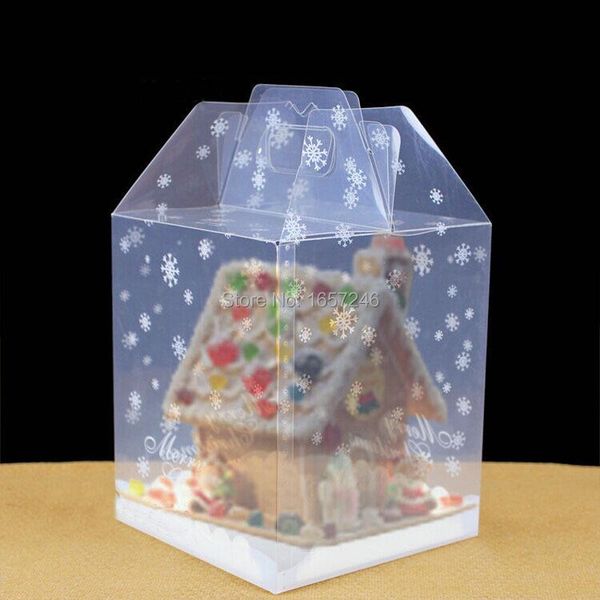 

gift wrap 50pcs 15*15*18cm transparent gingerbread house package cookie cake candy chocolate box wedding favors boxes