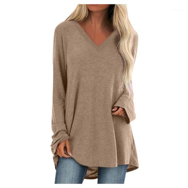 

autumn 2021 long sleeve plus size loose shirts 5xl blouses solid women v neck casual blouse women's &, White