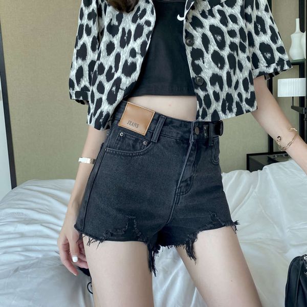 

women's jeans 2021 summer versatile pierced rough edge denim shorts high waist korean irregular a-shaped wide leg pants u4eh, Blue