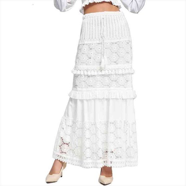 

brand latest design fashion women high-waisted white lace cotton midi skirt, Black