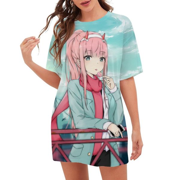 

cloocl cartoons darling in the franxx women tee printed lady clothes loose short sleeve street style teens leisure outfits, White