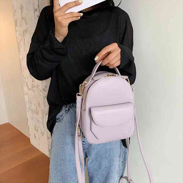

solid color women leather backpack school travel bags simple fashion daily bag lady shoulder crossbody backpacks