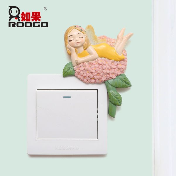 

if luminous stickers the cartoon switch is pasted on wall, paste protective cover, and create flower fairy socket lamp decoration