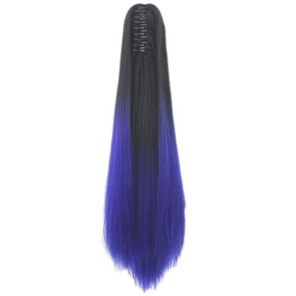 

synthetic wigs soowee black to blue straight ombre hair hairpiece claw ponytail pony fairy tail pieces