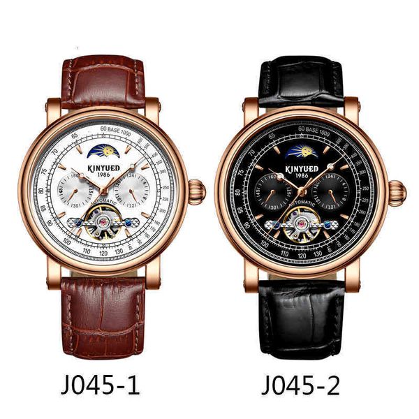 

tone kinyuedbrand luxury gold men's clock hollow out automatic mechanical drives waterproof clocks watches j045, Slivery;brown