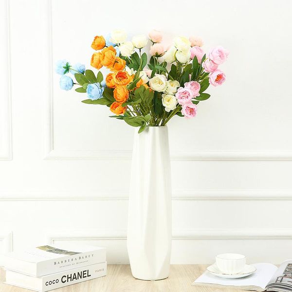 

pink peony bouquet artificial flowers tea rose silk fake vase for diy home garden wedding decoration plants decorative & wreaths