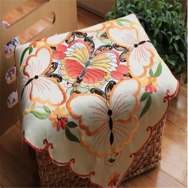 

table cloth bunchy yarn square pink flower embroidery natural mixed tablecloth cup mat cover placemat for living decorat