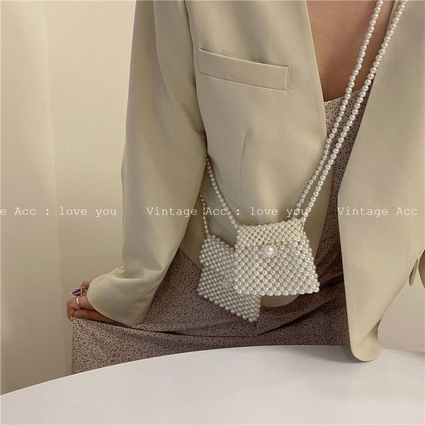 

evening bags hollow out pearl ball bag women 2021 chic korean handmade simple handle ladies beaded clutch purses