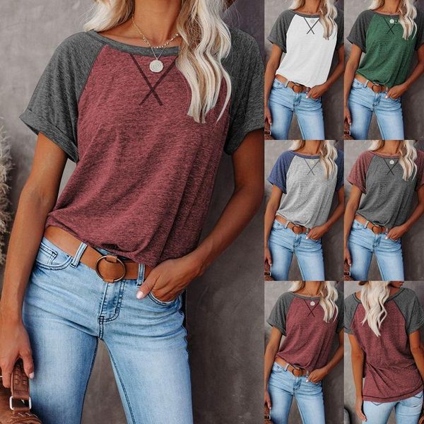 

women's t-shirt 2021 summer patchwork t-shirts for women basic plain shirts female short sleeve clothing, White