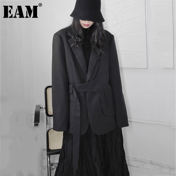 

[eam] women black big size sashes irregular blazer lapel long sleeve loose fit jacket fashion spring autumn 1dd7352 21512, White;black