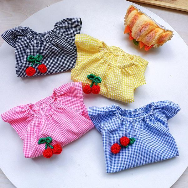 

summer thin dog cat cherry shirt cool plaid girl shirts cute pet clothes apparel