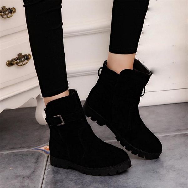 

boots women warm snow ankle buckle match solid shoes girls winter edf56, Black