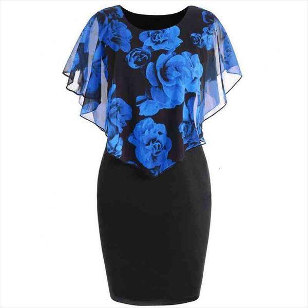 

plus size elegant thin womens dress office rose flower print bodycon knee length party midi pencil dresses, Black;gray