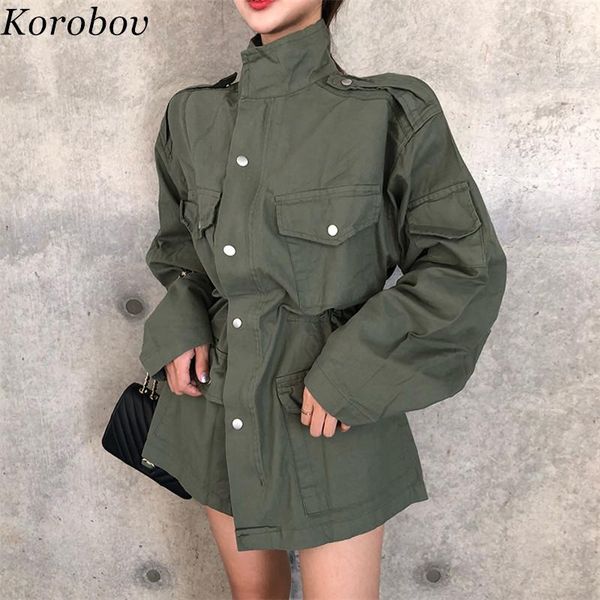 

women's jackets korobov 2021 auttum sashes slim women button pockets vintage female coats loose casual mujer outwear 76041, Black;brown