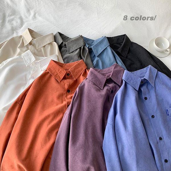 

men's casual shirts autumn korean fashion men 's 8 colors shirt long sleeved loose dress s-3xl turn- down collar, White;black