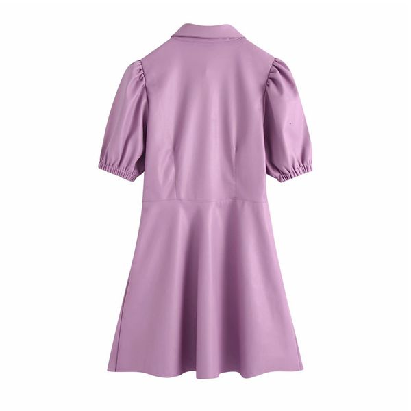 

skirts casual temperament faux leather lapel short women's design vintage waist puff sleeve simple chic female mini dress, Black