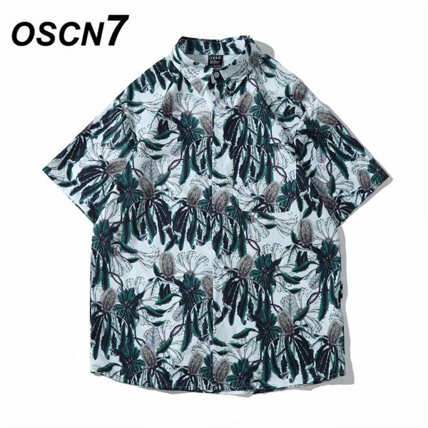 

men's casual shirts oscn7 printed short sleeve shirt men street 2021 hawaii beach oversize women fashion harujuku for 3201, White;black