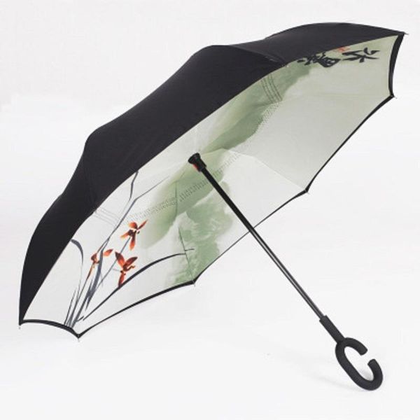 

umbrellas chinese ink painting inverted umbrella double layer windproof reverse for car and outdoor use
