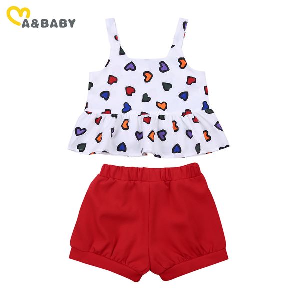 

2-7y valentines day girls outfits summer child kid clothes set sleeveless heart vest shorts costumes 210515, White