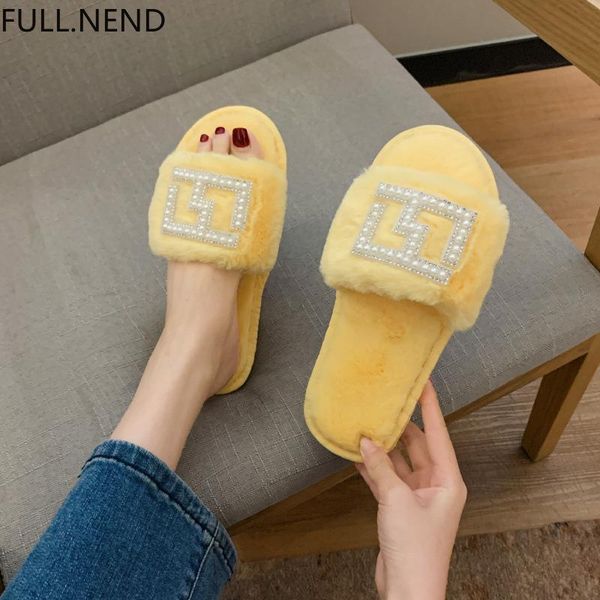 

slippers 2021 fall/winter women's yellow fluff flat bottom non-slip fur women fashion comfortable cotton, Black