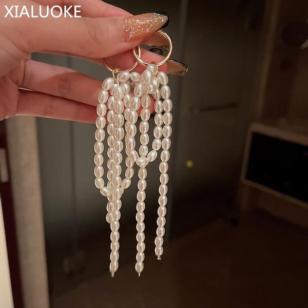 

dangle & chandelier xialuoke bohemian long tassels pearl earrings for women luxury retro metal golden round drop party wedding jewelry, Silver