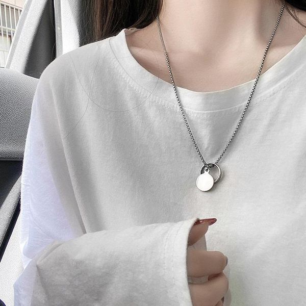 

trendy women men pendant necklace double round sheet chain friendship party gift korea necklaces, Silver