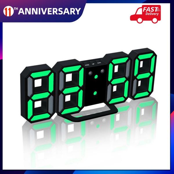 

adjustable 3d led digital clock glowing night mode brightness electronic table 24/12 hour display alarm wall hanging desk & clocks