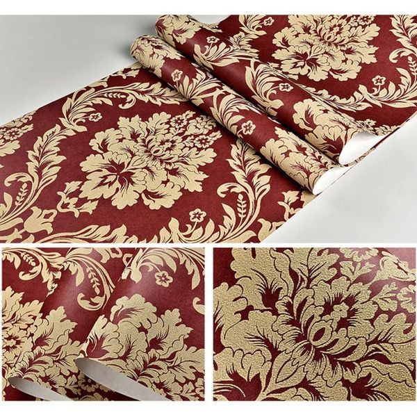 

wallpapers american rustic flower floral wallpaper non-woven 3d embossed damask roll retro living room decor contact paper red