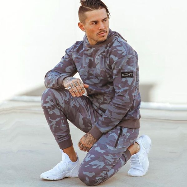 

men's tracksuits camouflage tracksuit sport hooded pants set men casual fashion cotton sweatshirt male fall winter runners, Gray