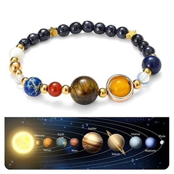 

link, chain eight planets bead bracelet men natural stone universe solar system yoga chakra for women couple jewelry gifts, Black