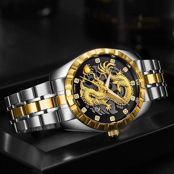 

wristwatches golden dragon men's watch fashion steel quartz wrist, Slivery;brown