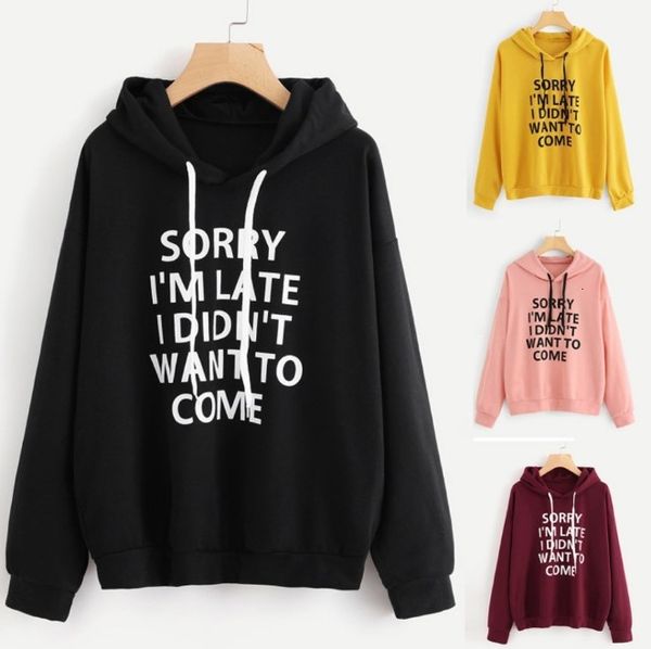 

women's jackets spring and autumn fashion loose sweatshirts printed letter around neck long sleeve with casual hood 7spw, Black;brown