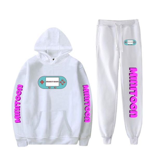 

men's tracksuits minitoon print fall suit hoodies hooded ankle banded pant two piece set street clothes the hoodies+pants, Gray