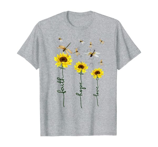 

funny faith hope love dragonfly sunflower lover t-shirt, White;black
