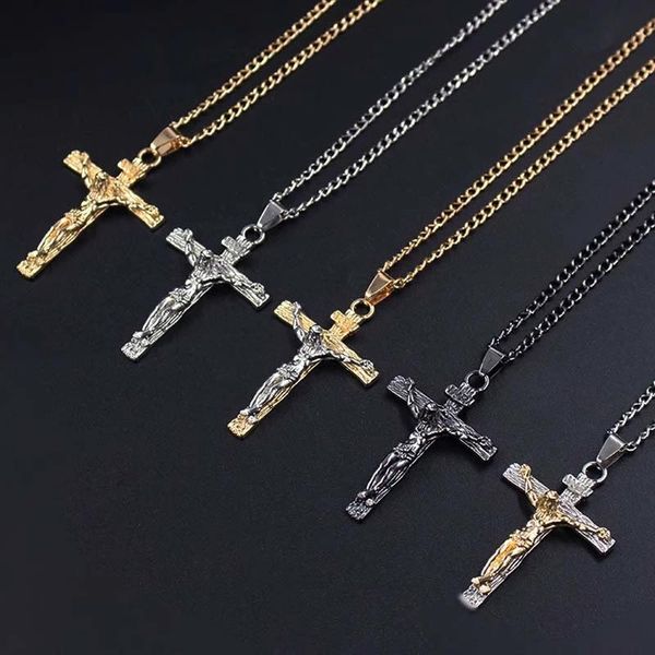 

vintage classic punk statement necklaces wholesale trendy male crucifix cross jesus piece chain men jewelry chains, Silver