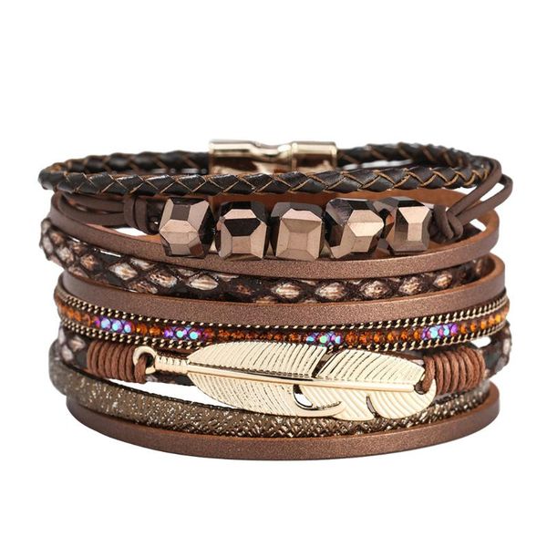 

charm bracelets women's feather wrap bracelet punk gothic crystal bohemian handmade men's & creative bangle jewelry gift, Golden;silver