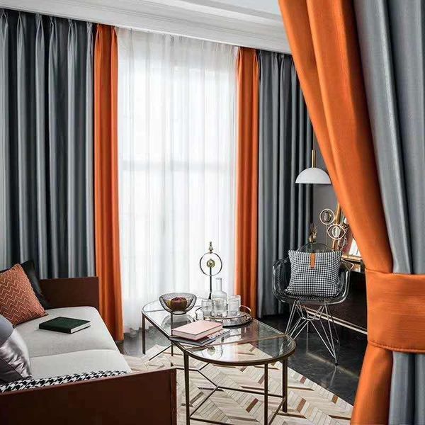 

curtain & drapes modern chinese silk satin cotton blackout stitching curtains for living room bedroom study high-end el nordic style
