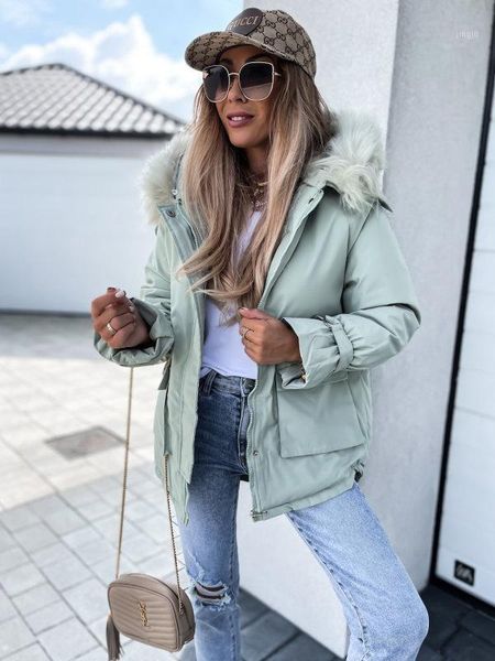 

women's down & parkas 2021 autumn winter velvet thick women short padded coat fashion solid sweet lady wear long sleeve hooded warm out, Black