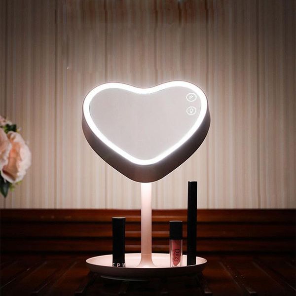 

heart-shaped led cosmetic mirror light adjustable makeup rechargeable table desk lamp valentine's day gift panel lights