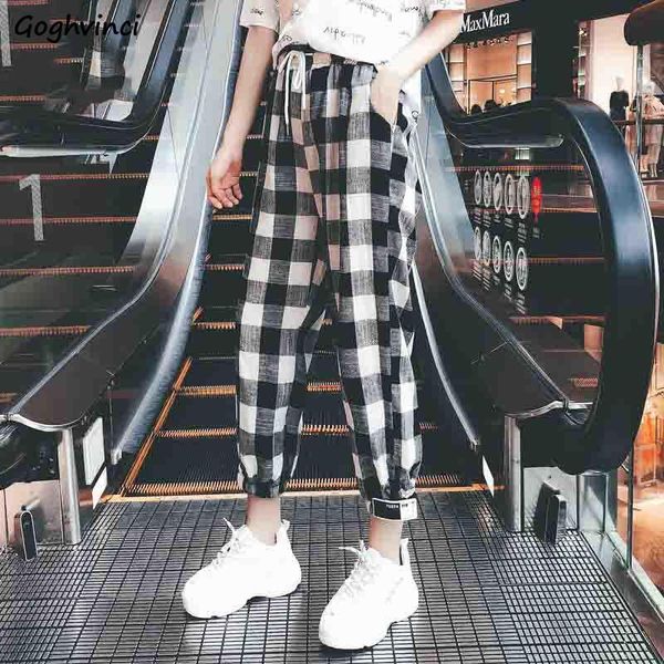 

casual pants harem lace-up plaid vintage summer women all-match students korean style trendy leisure loose womens ulzzang chic women's, Black;white